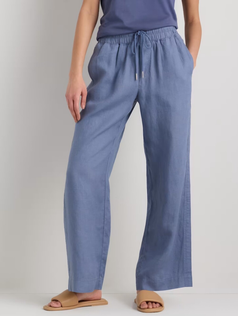 Quince 100% European Linen Wide Leg Pants Moonstone Blue Size Medium